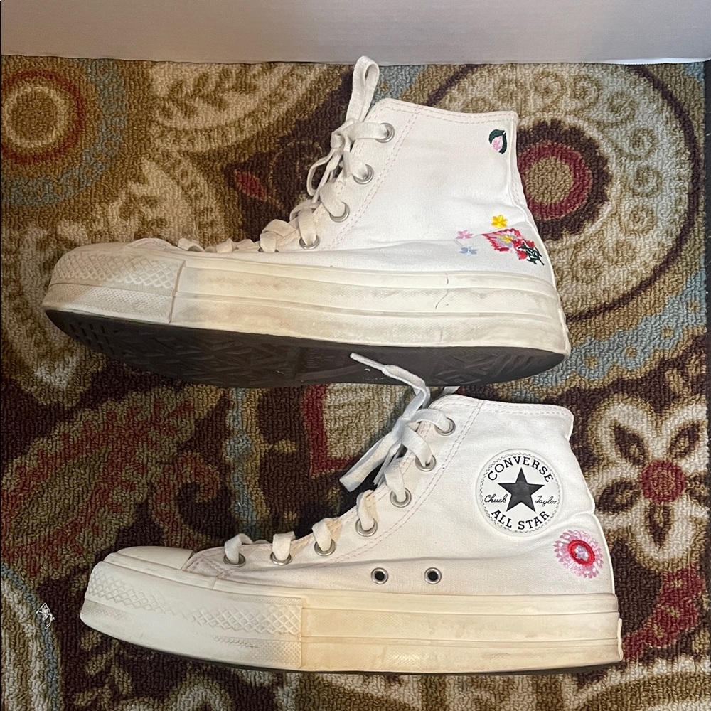 Converse White High-Tops with Floral Accents